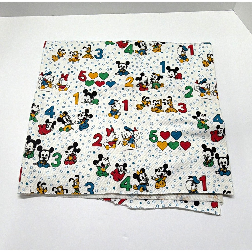 Vintage Disney Mickey Mouse & Friends Numbers Stars White Project Fabric 27"x60"